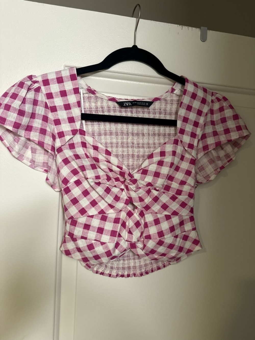 Zara Pink Gingham Twist-Front Crop Top
